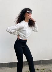 Malaya Mevsimlik Crop Sweatshirt - Beyaz