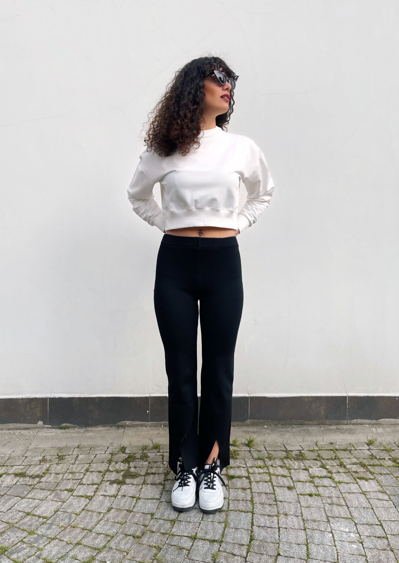 Malaya Mevsimlik Crop Sweatshirt - Beyaz