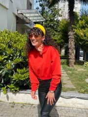 Malaya Mevsimlik Crop Sweatshirt - Nar Çiçeği