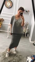 Malaya Basic Oversize Tshirt - Gri V yaka