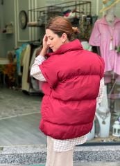 Oversize Şişme Yelek - Bordo