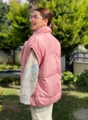 Oversize Şişme Yelek - Toz Pembe
