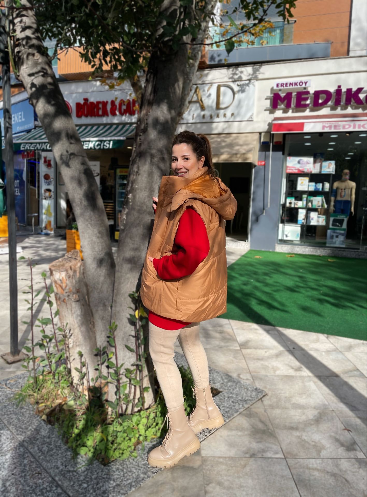 Oversize Şişme Yelek - Hardal