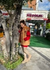 Oversize Şişme Yelek - Hardal