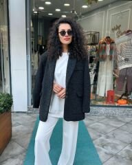 Tüylü Oversize Boyfriend Ceket