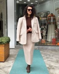 Tüylü Oversize Boyfriend Ceket