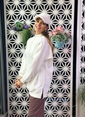 Malaya Beyaz Oversize Kalın Sweatshirt