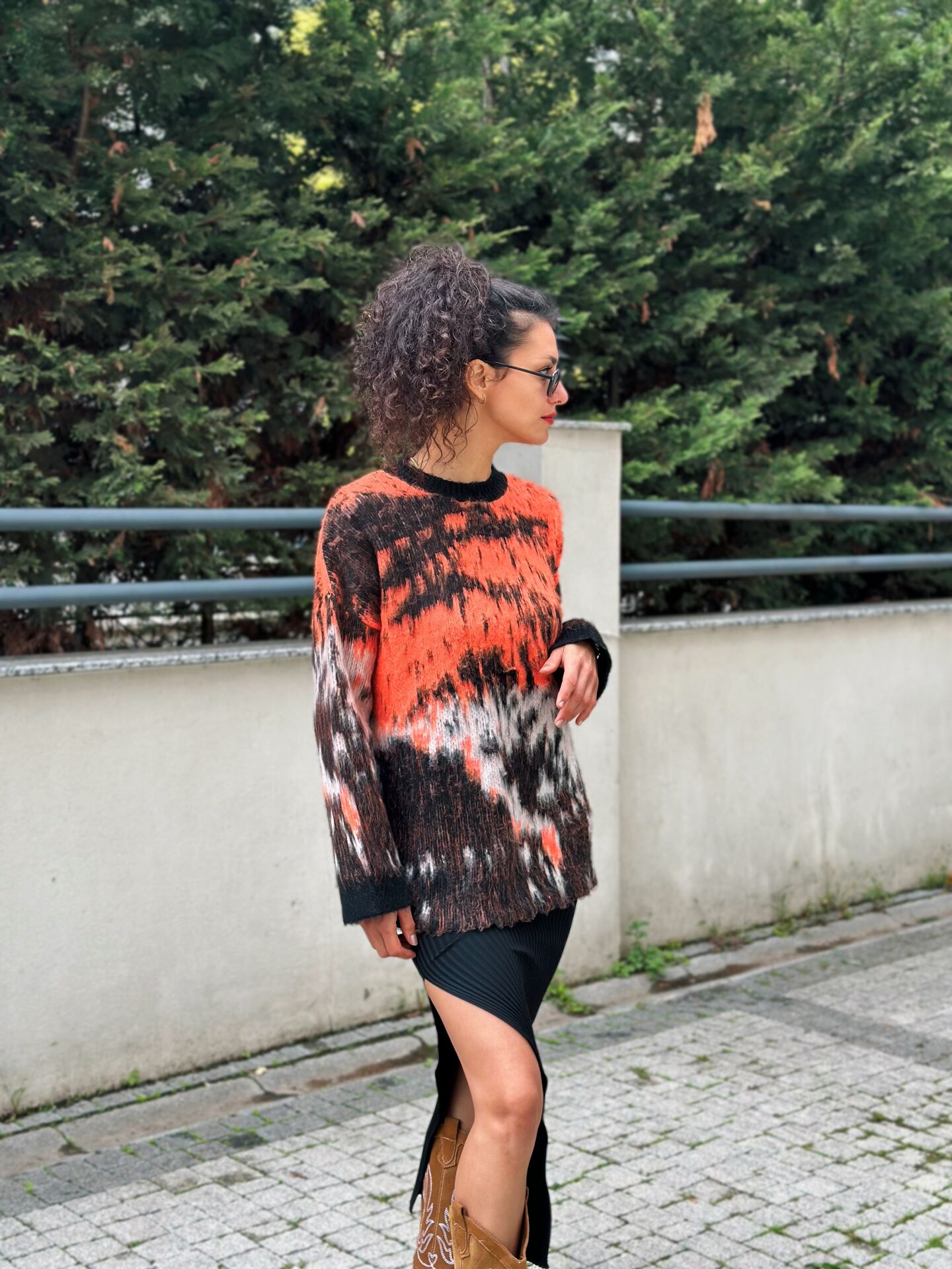 Tüylü Oversize Çok Renkli Kazak