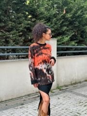 Tüylü Oversize Çok Renkli Kazak