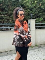 Tüylü Oversize Çok Renkli Kazak
