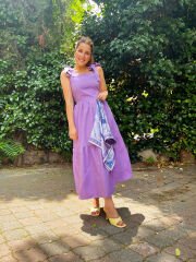 Omuz Detay Poplin Elbise - Lila