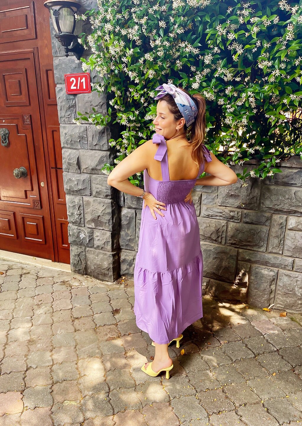 Omuz Detay Poplin Elbise - Lila