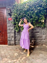 Omuz Detay Poplin Elbise - Lila