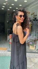 Siyah İpek Dokulu Elbise