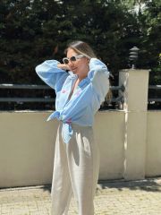 Keten Dokulu Havuç Pantolon