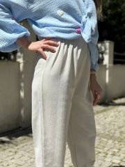 Keten Dokulu Havuç Pantolon