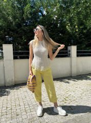 Keten Dokulu Havuç Pantolon