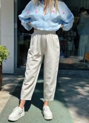 Keten Dokulu Havuç Pantolon