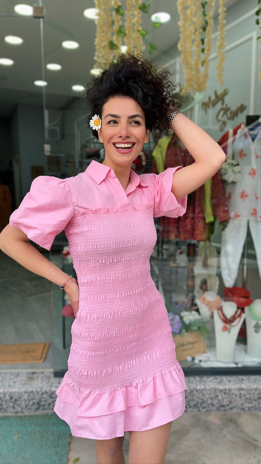 Lastik Korseli Poplin Elbise