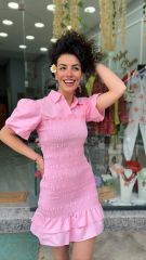 Lastik Korseli Poplin Elbise