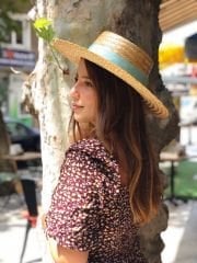 Geniş Hasır Şapka ( Mor/ Su yeşili)