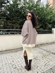 Çizgili Oversize Sweat
