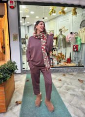 Malaya 4 Mevsim Oversize Sweatshirt - Mürdüm Kahve