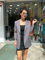 Çizgili Oversize Blazer Ceket