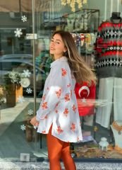 Oversize Çiçekli Gömlek