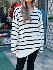 Çizgili Oversize Triko Kazak
