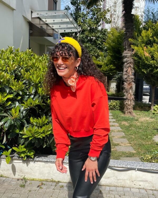 Malaya Mevsimlik Crop Sweatshirt - Nar Çiçeği