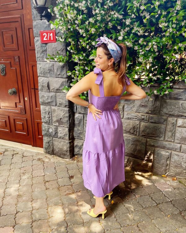 Omuz Detay Poplin Elbise - Lila