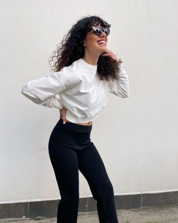 Malaya Mevsimlik Crop Sweatshirt - Beyaz