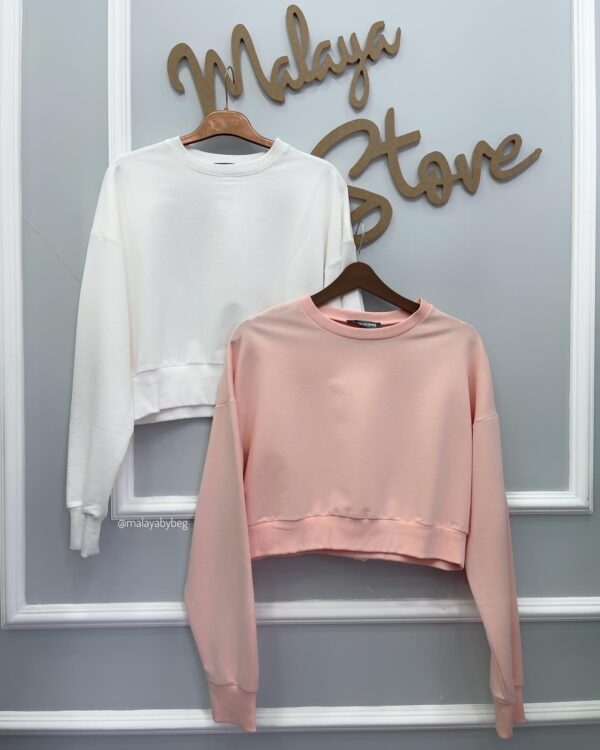 Malaya Mevsimlik Crop Sweatshirt - Toz Pembe