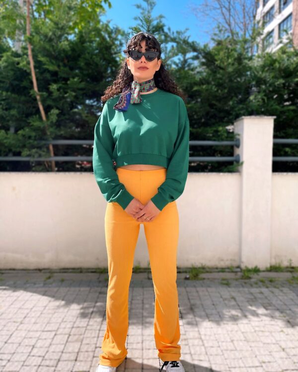 Malaya Mevsimlik Crop Sweatshirt - Yeşil