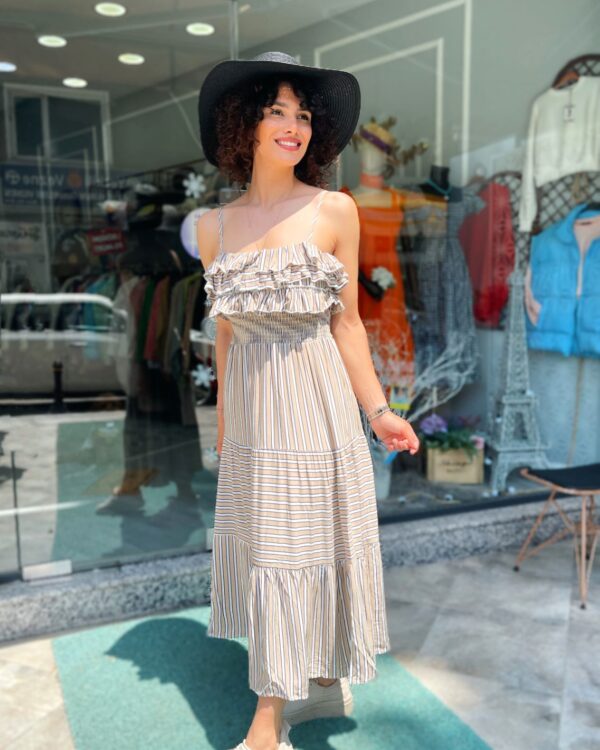 Çizgili Viskon Elbise