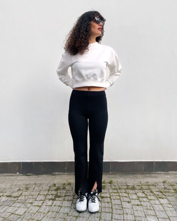 Malaya Mevsimlik Crop Sweatshirt - Beyaz