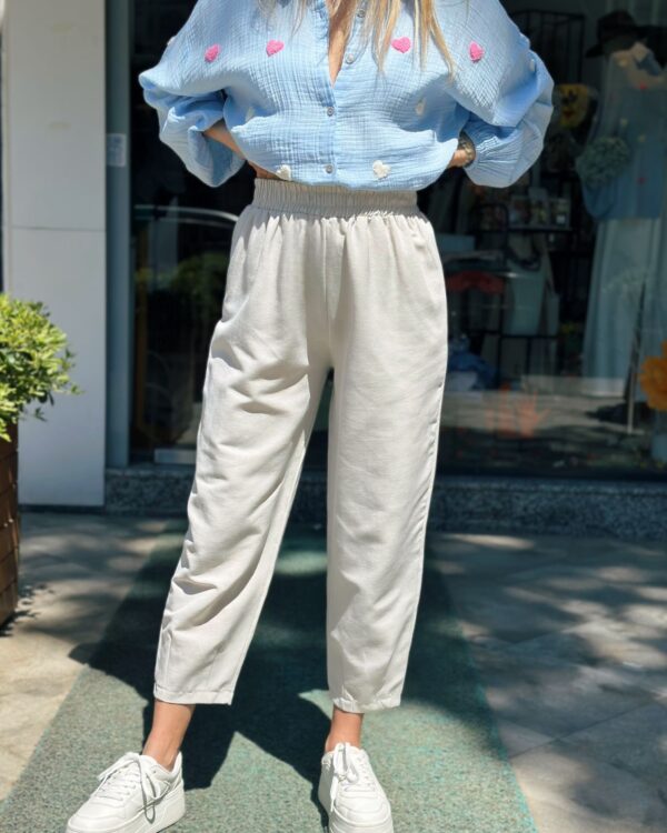 Keten Dokulu Havuç Pantolon