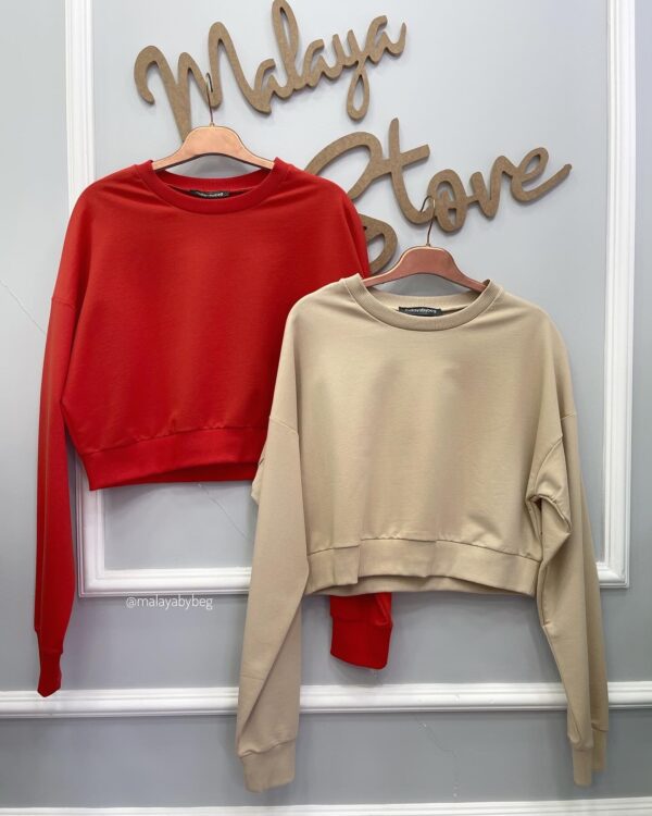 Malaya Mevsimlik Crop Sweatshirt - Bej