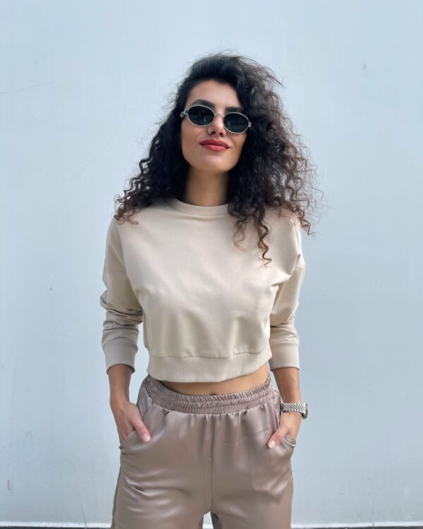 Malaya Mevsimlik Crop Sweatshirt - Bej