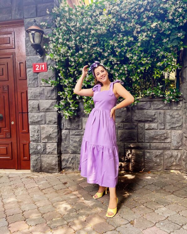 Omuz Detay Poplin Elbise - Lila