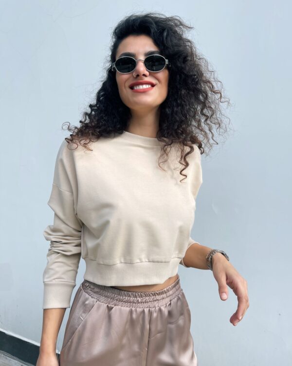 Malaya Mevsimlik Crop Sweatshirt - Bej