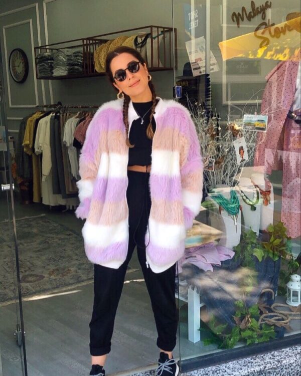 Malaya Bloklu Peluş Bomber Ceket