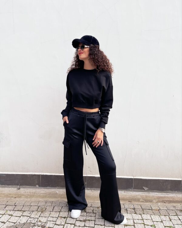 Malaya Mevsimlik Crop Sweatshirt - Siyah