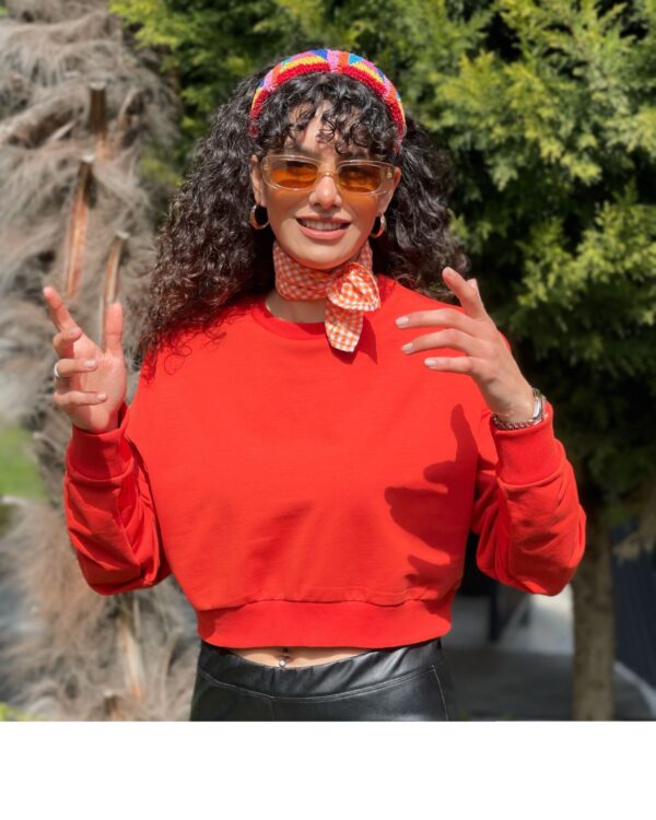 Malaya Mevsimlik Crop Sweatshirt - Nar Çiçeği