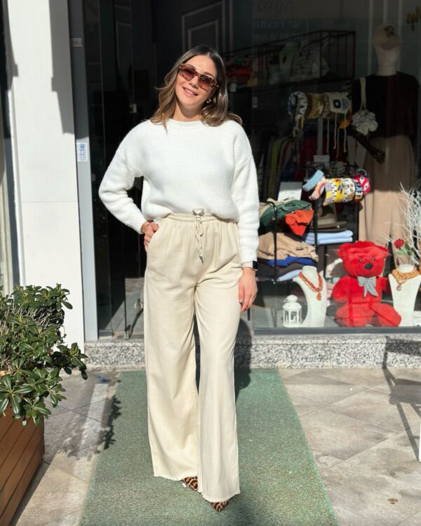 Ekru Kanvas Pantolon