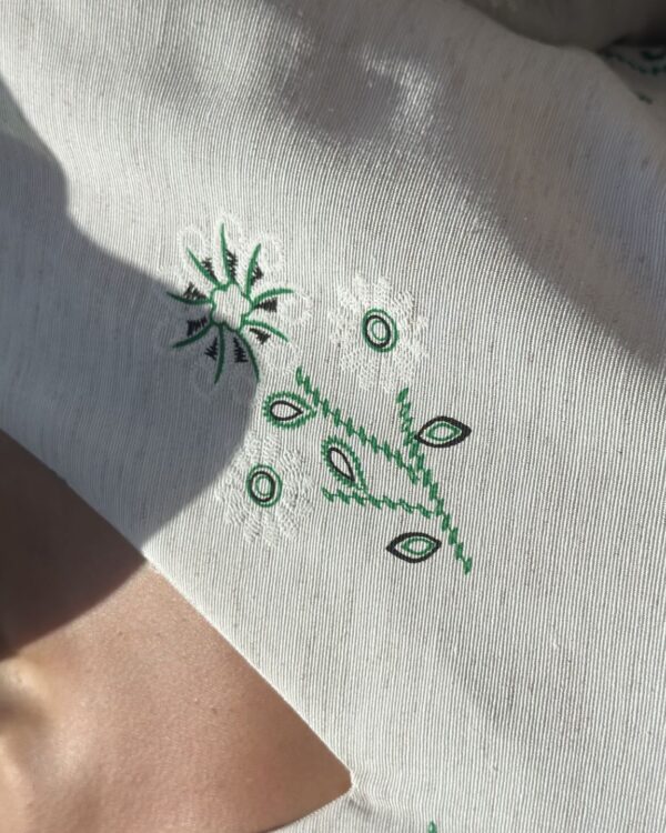 Nakış Detay Keten Dokulu Elbise