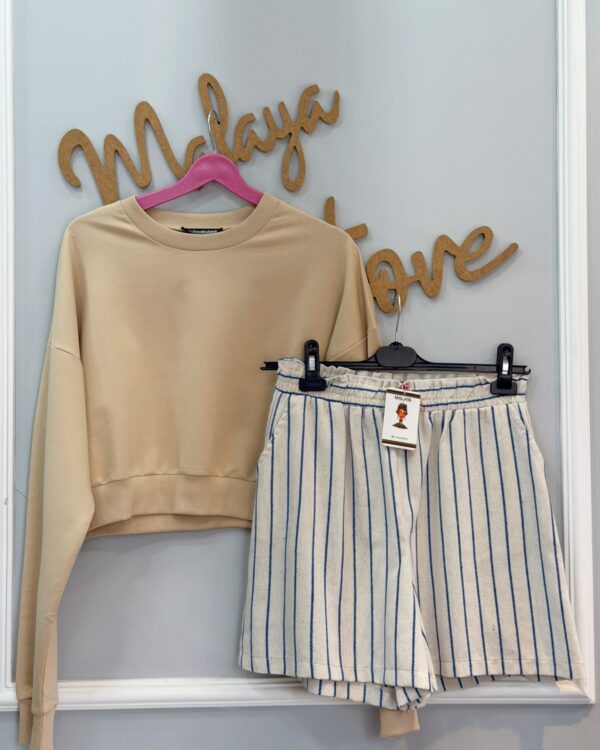 Keten Dokulu Rahat Şort